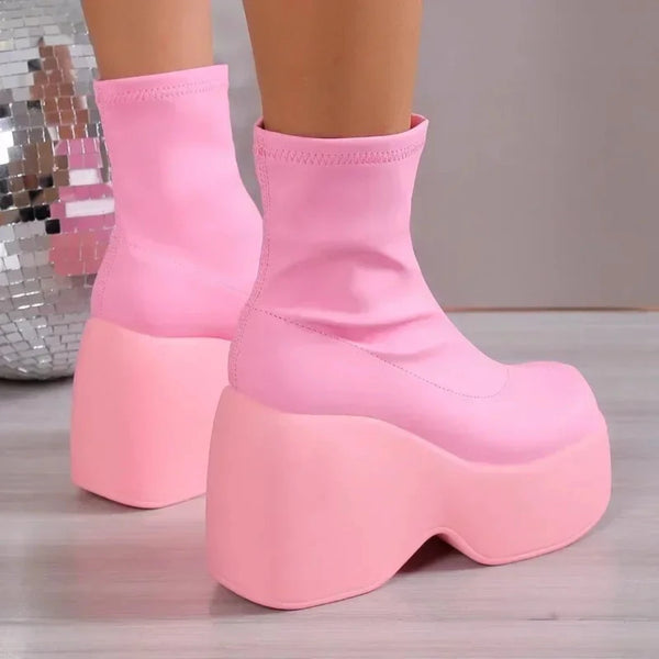 Pink Wedge Ankle Boots - Festigal