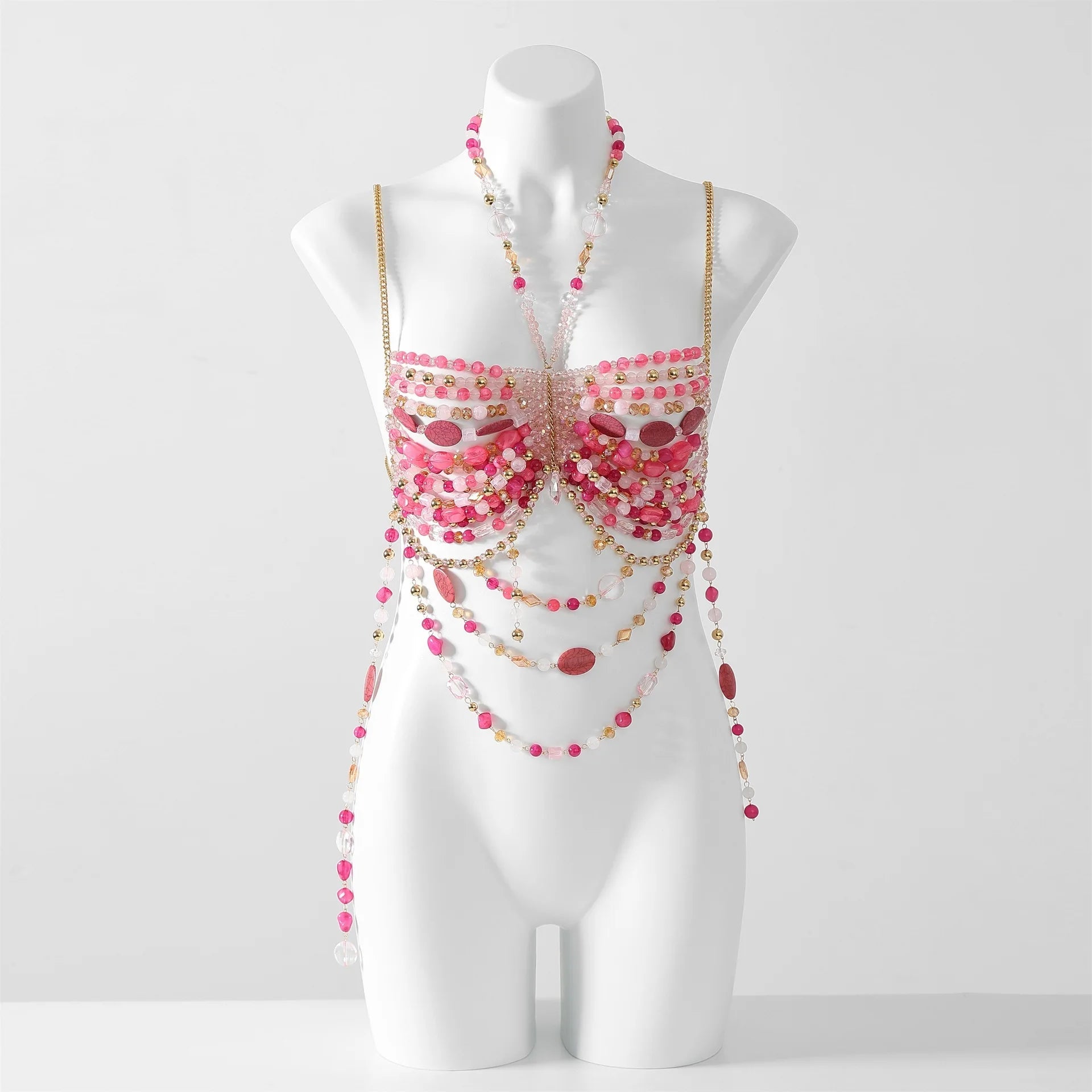 Beaded Tassel Chain Halter Neck Top