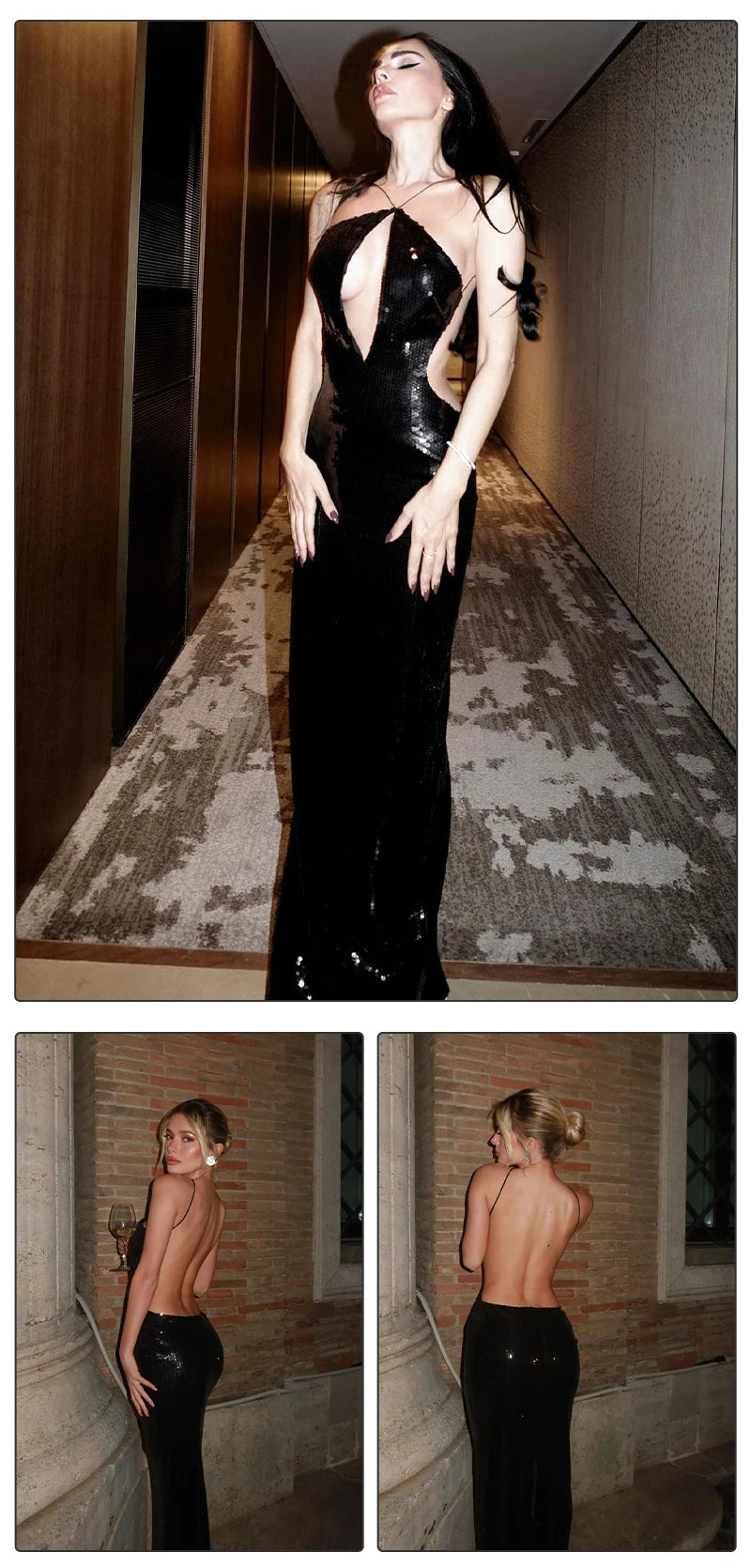 Black Sequin Halterneck Maxi Dress