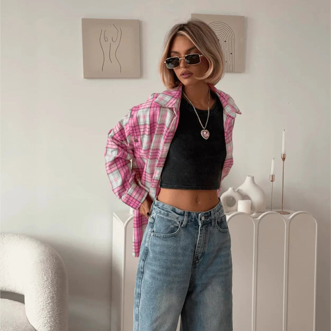 Pink & White Plaid Shirt - Festigal