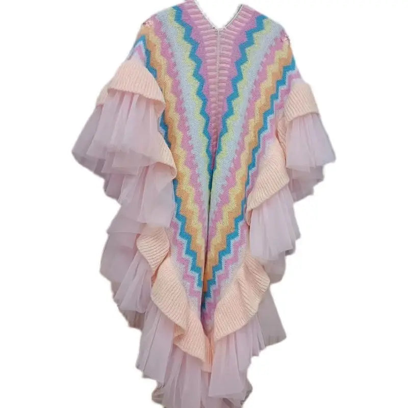 Pastel Ruffle Knit Shawl