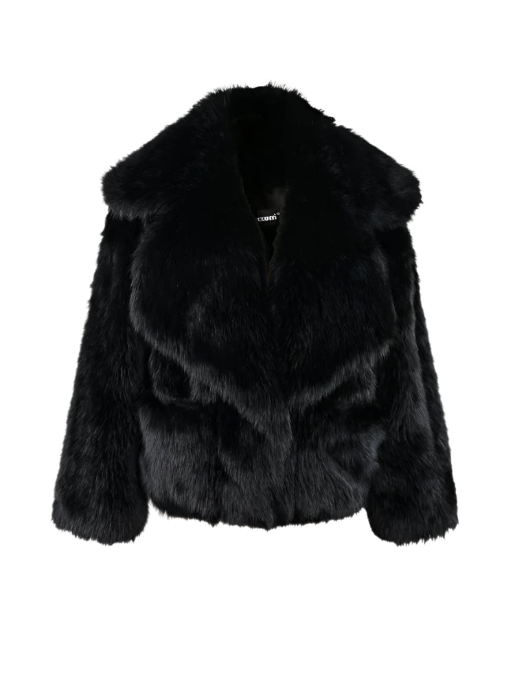 Faux Fur Oversized Collar Coat - Festigal