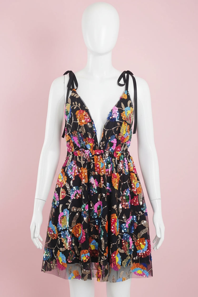 Backless Embellished V Neck Dress
