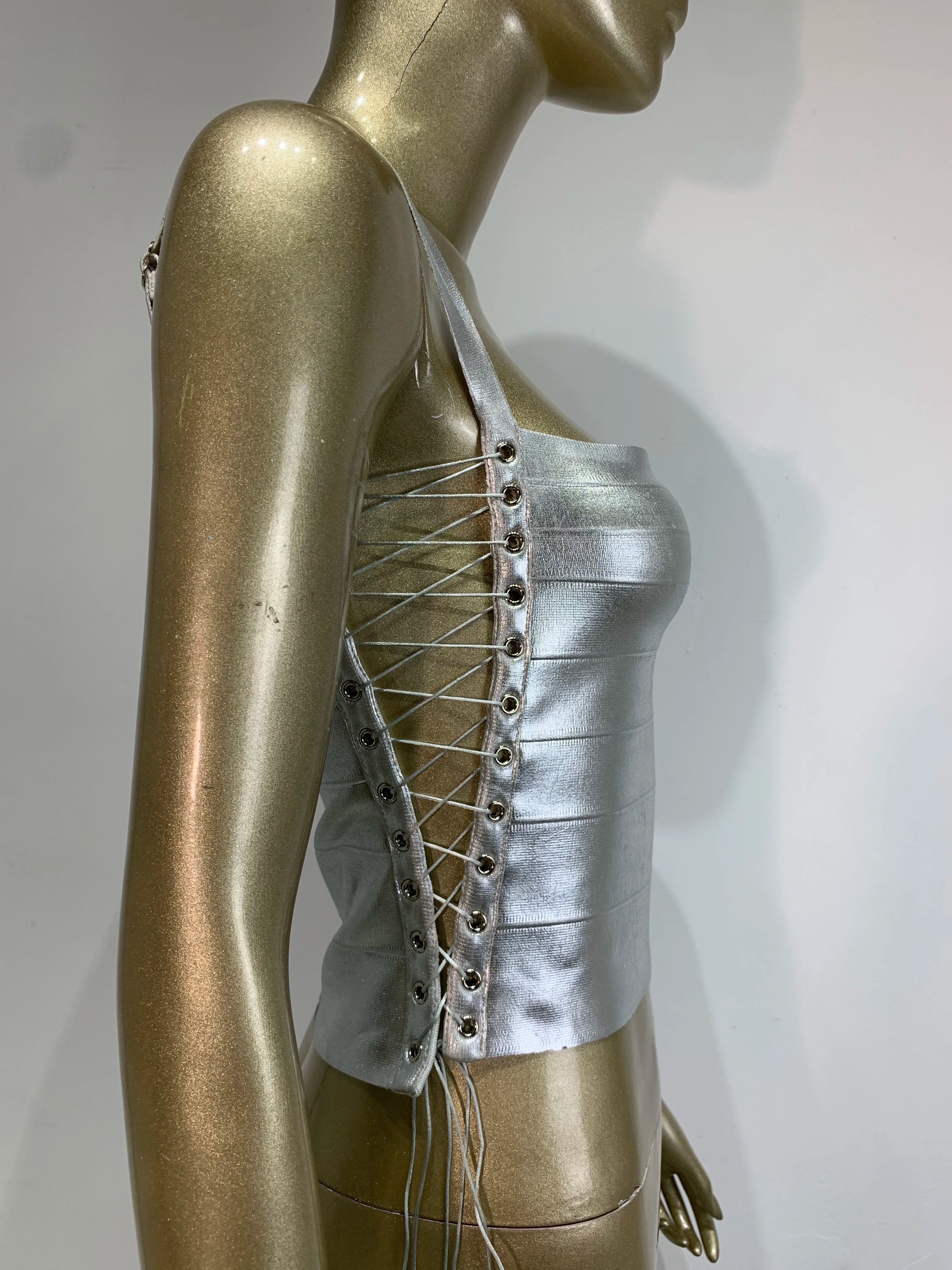 Metallic Bandage Lace Up Top