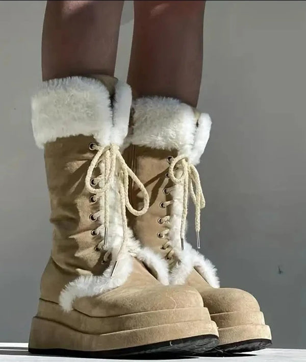 Khaki Platform Snow Boots - Festigal