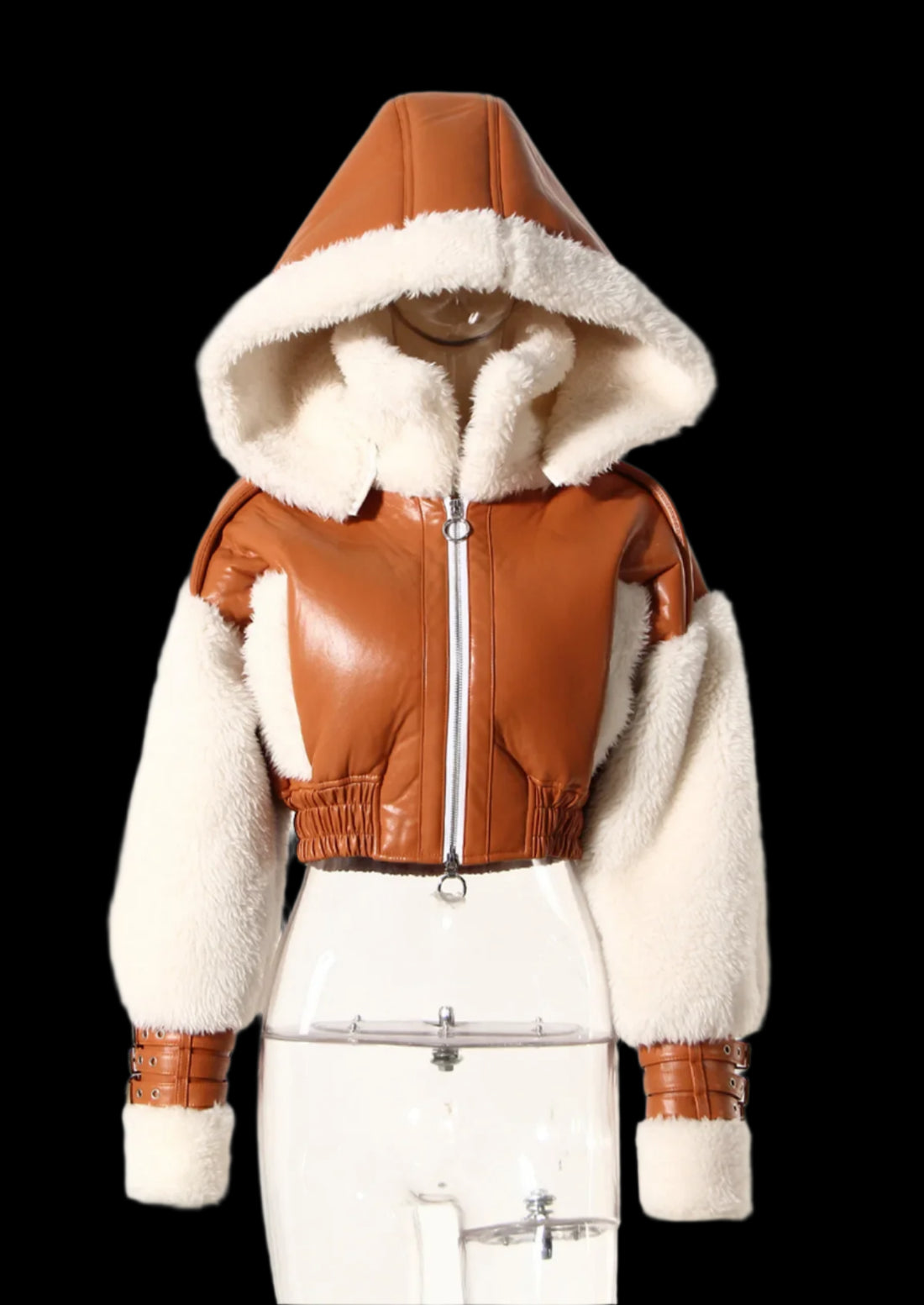 Faux Leather Patchwork Bomber Jacket - Festigal