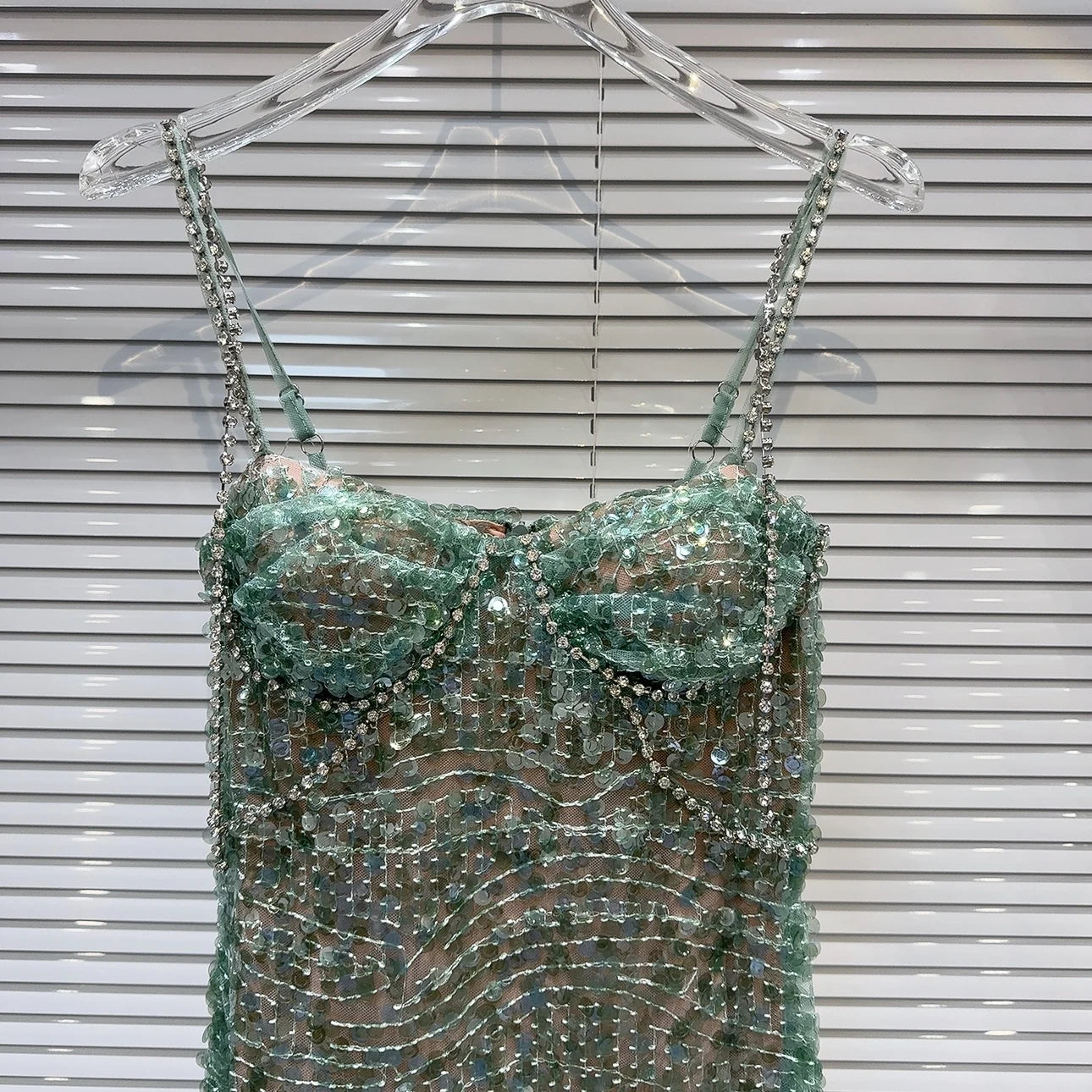 Embellished Green Bustier Dress - Festigal