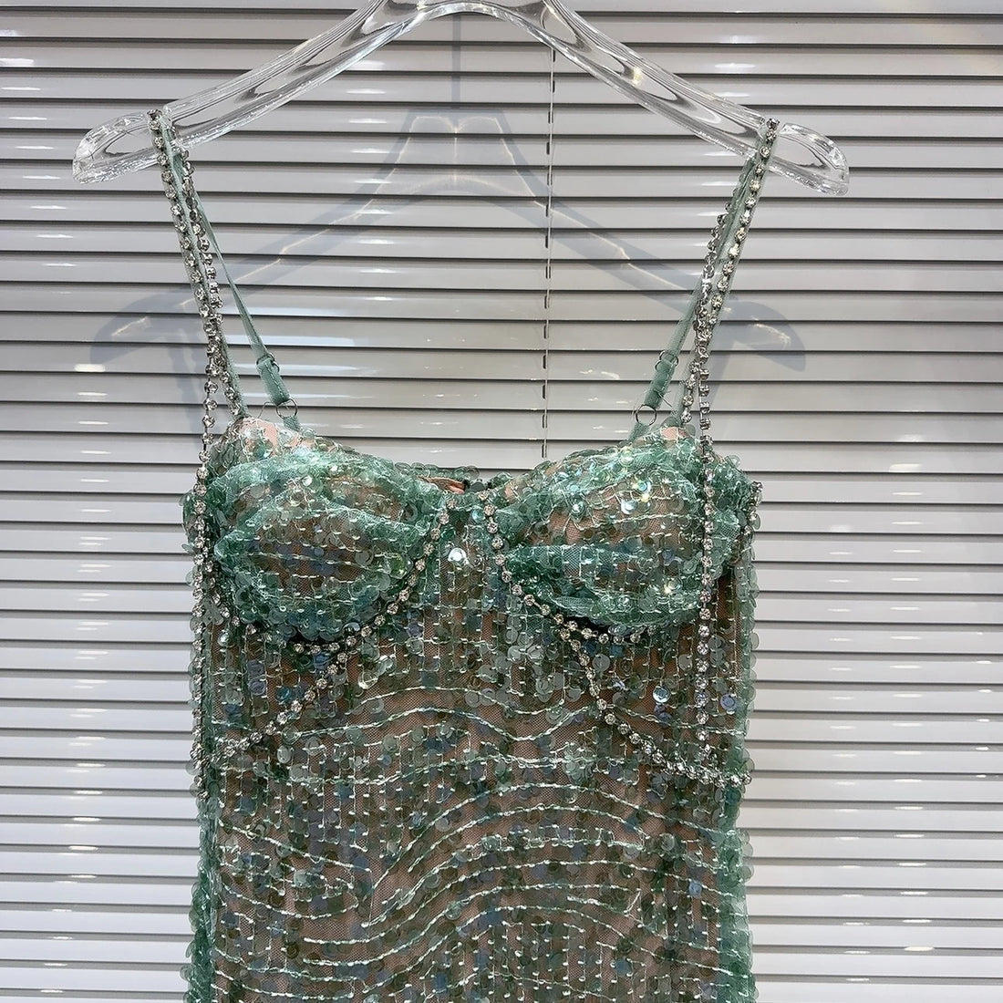 Embellished Green Bustier Dress - Festigal