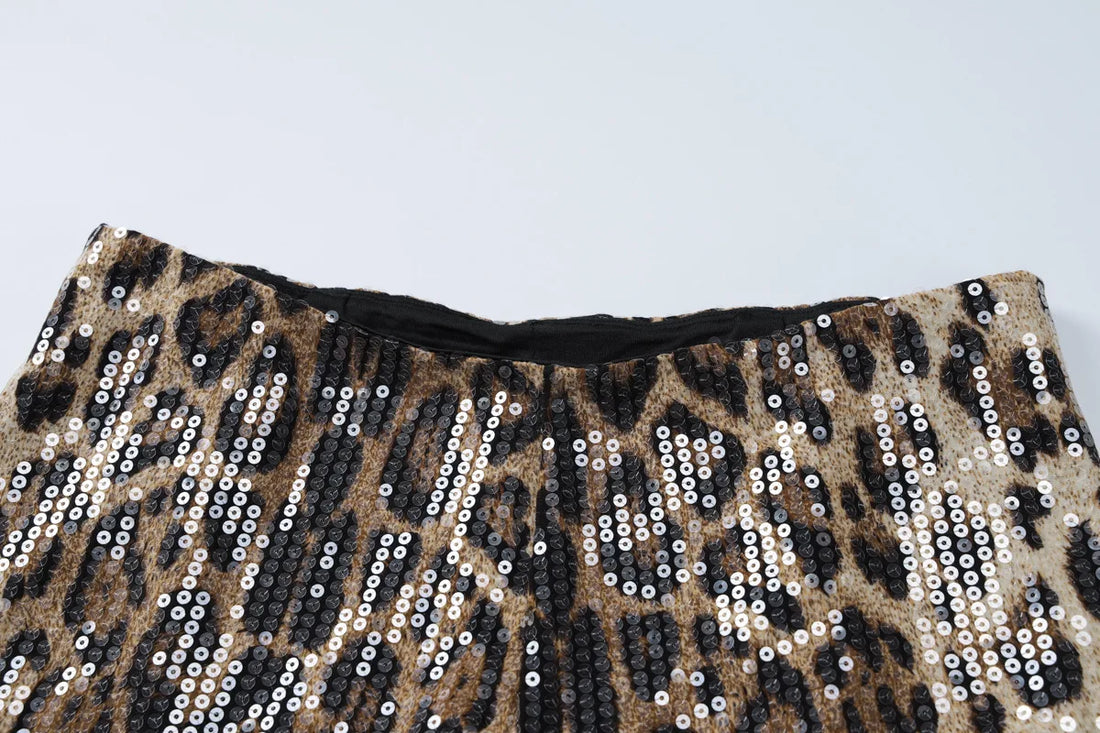 Leopard Print Sequin Hot Pants - Festigal
