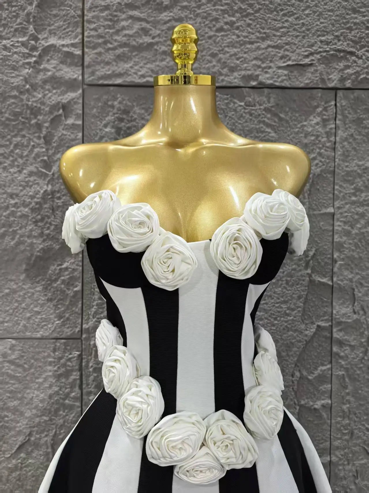 Monochrome 3D Flower A Line Dress