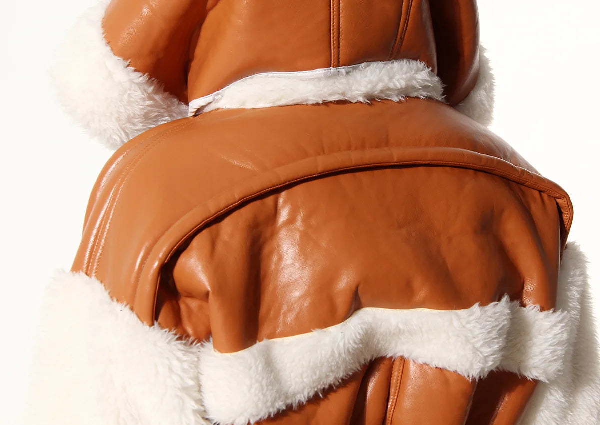 Faux Leather Patchwork Bomber Jacket - Festigal