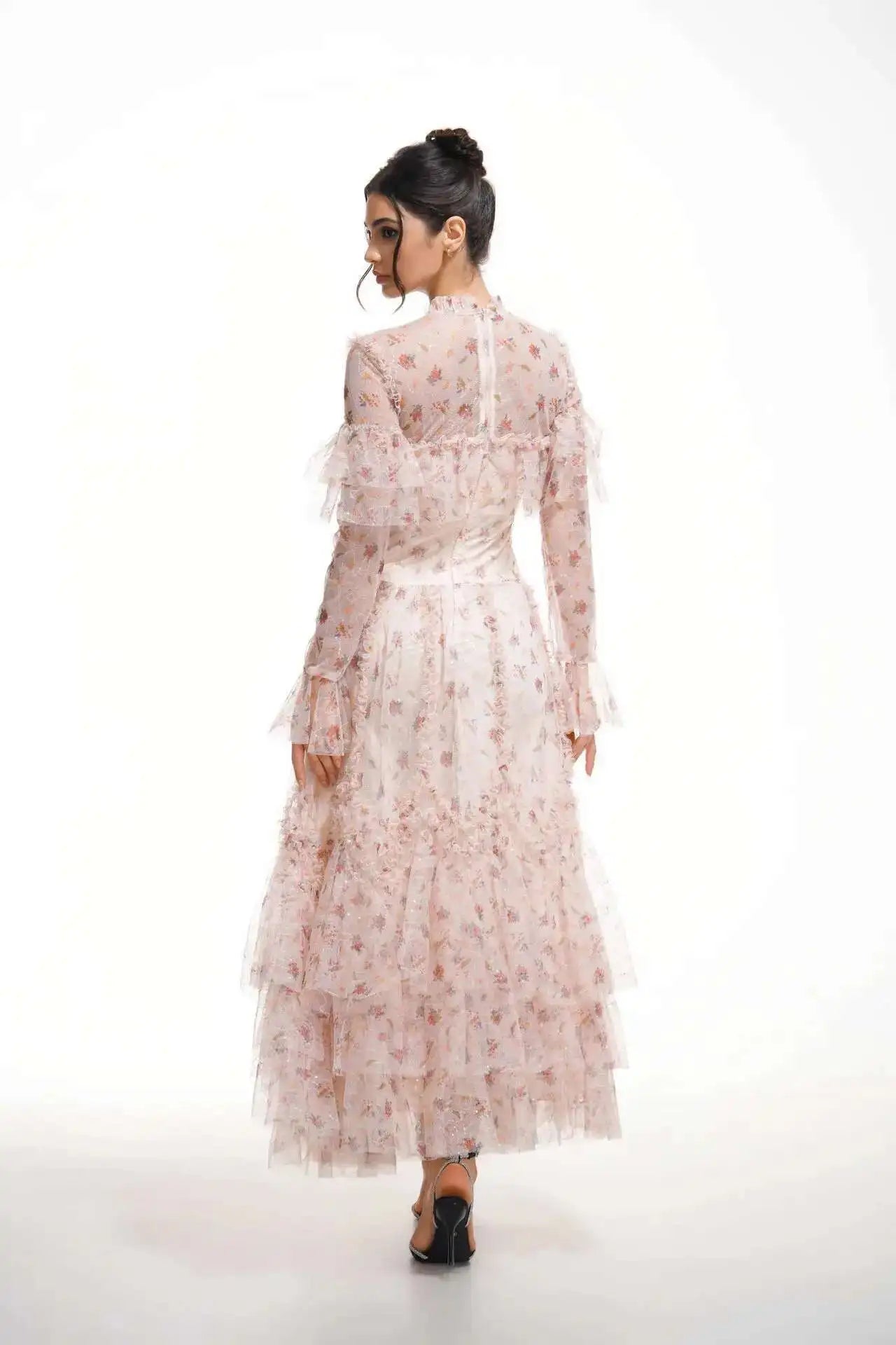 Floral Ruffled Embroidered Maxi Dress