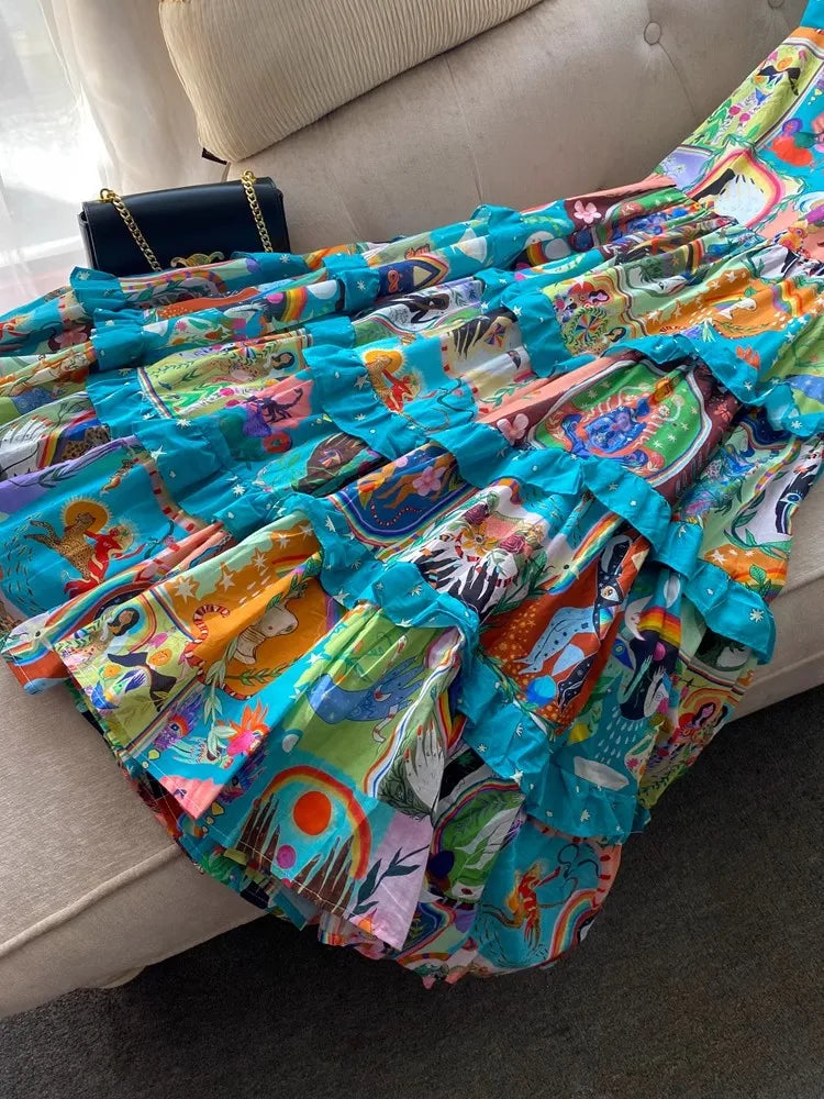 Psychedelic Abstract Ruffled Dress - Festigal