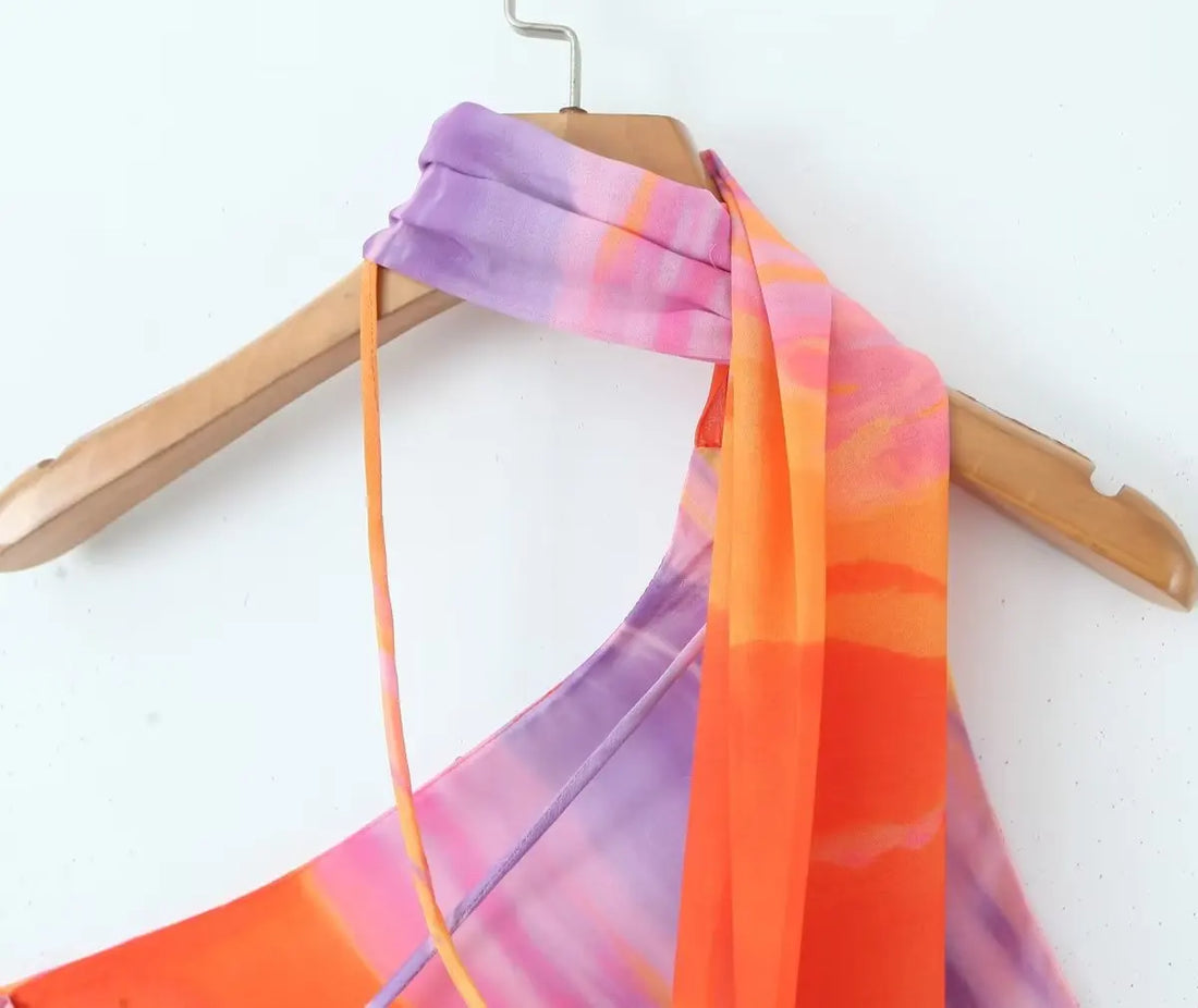 One Shoulder Orange Gradient Dress - Festigal