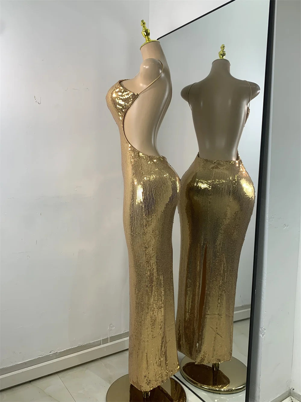 Gold Sequin Halterneck Maxi Dress