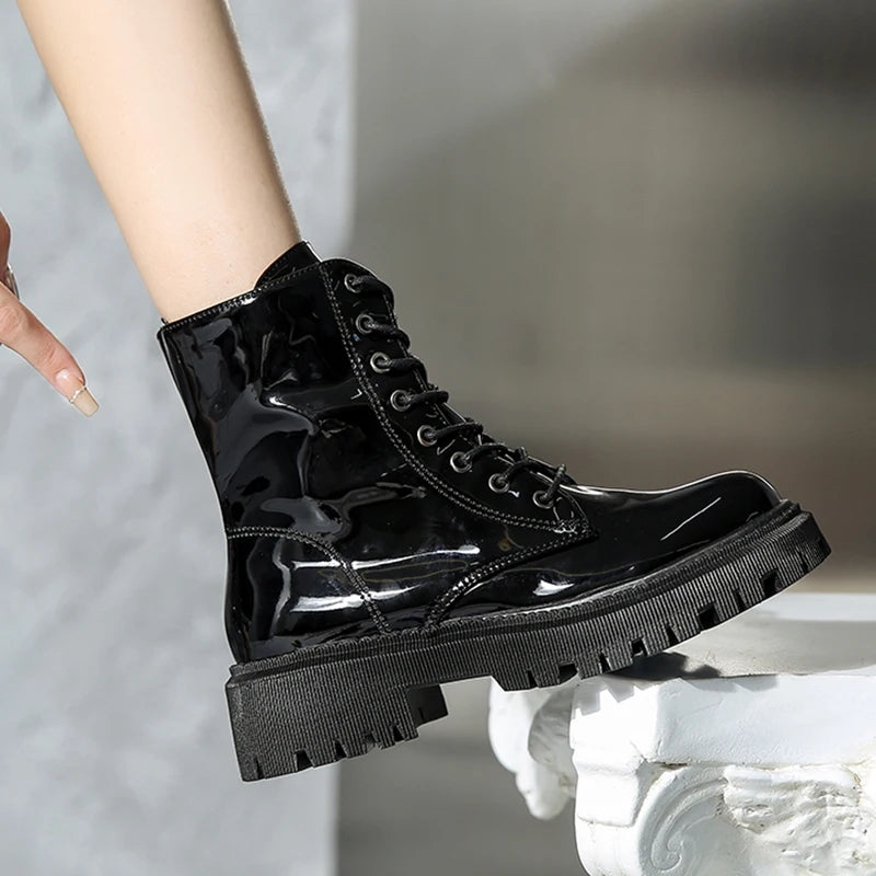 Lace Up Faux Leather Ankle Boots - Festigal