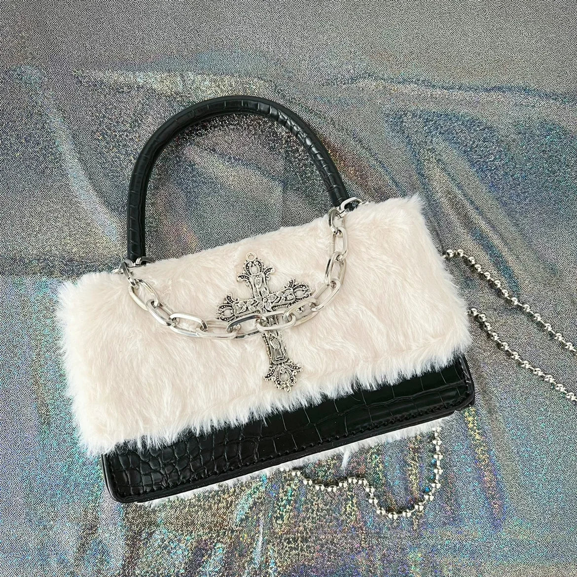 Faux Fur Gothic Crossbody Bag - Festigal