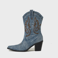 Embroidered Denim Cowboy Boots