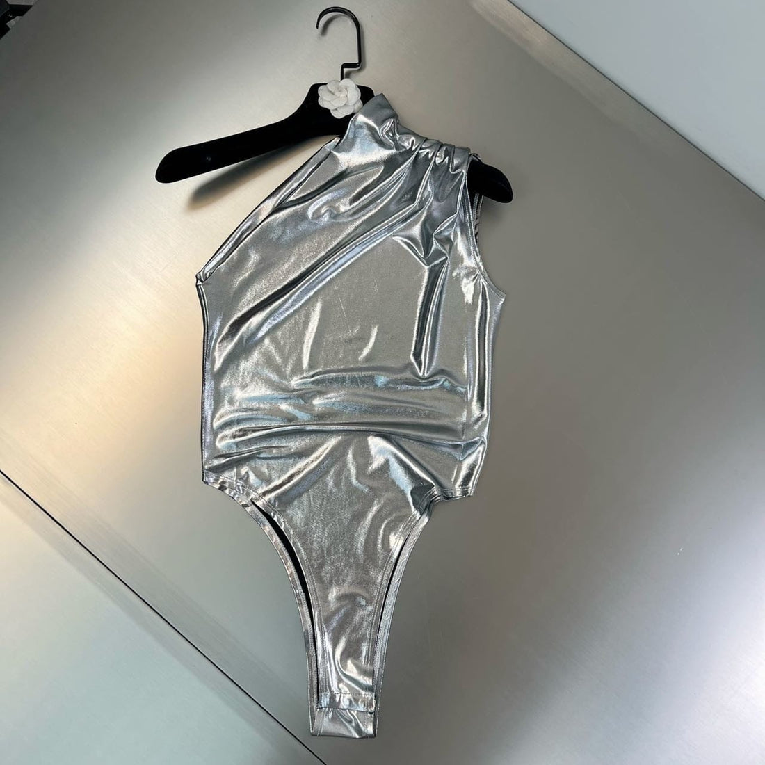 Holographic Silver One Shoulder Bodysuit - Festigal