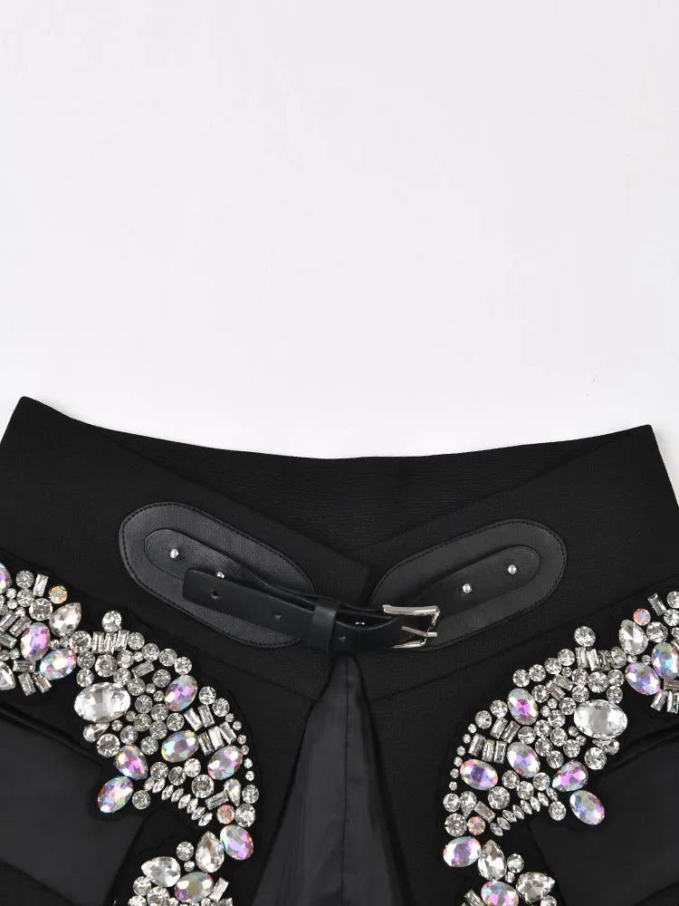 Irregular Rhinestone High Waisted Skirt - Festigal