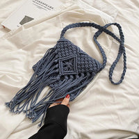 Fringed Woven Crochet Crossbody Bag