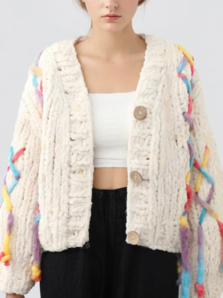 Rainbow Cross Tassel Knitted Cardigan - Festigal
