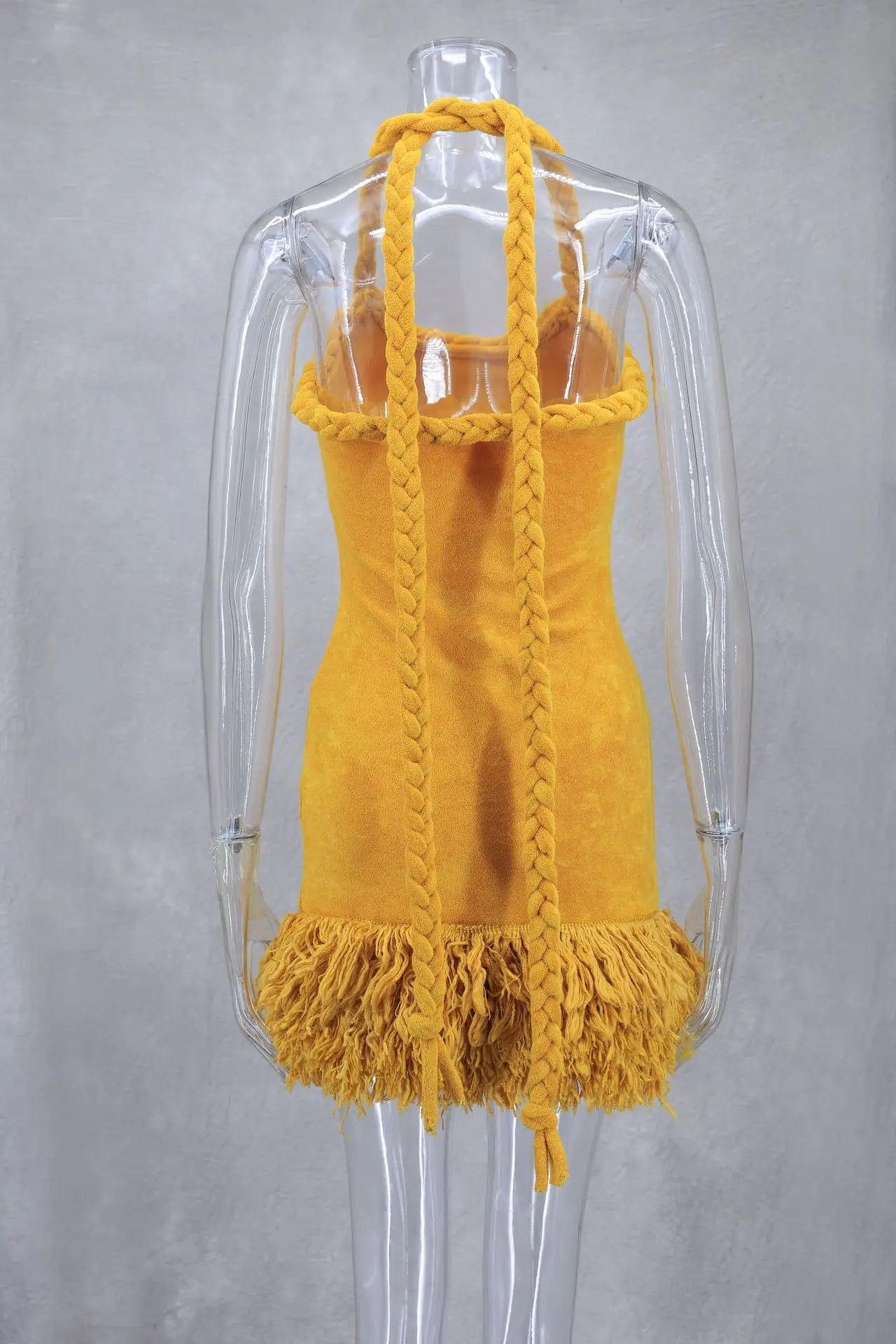 Orange Braided Fluffy Trim Dress - Festigal