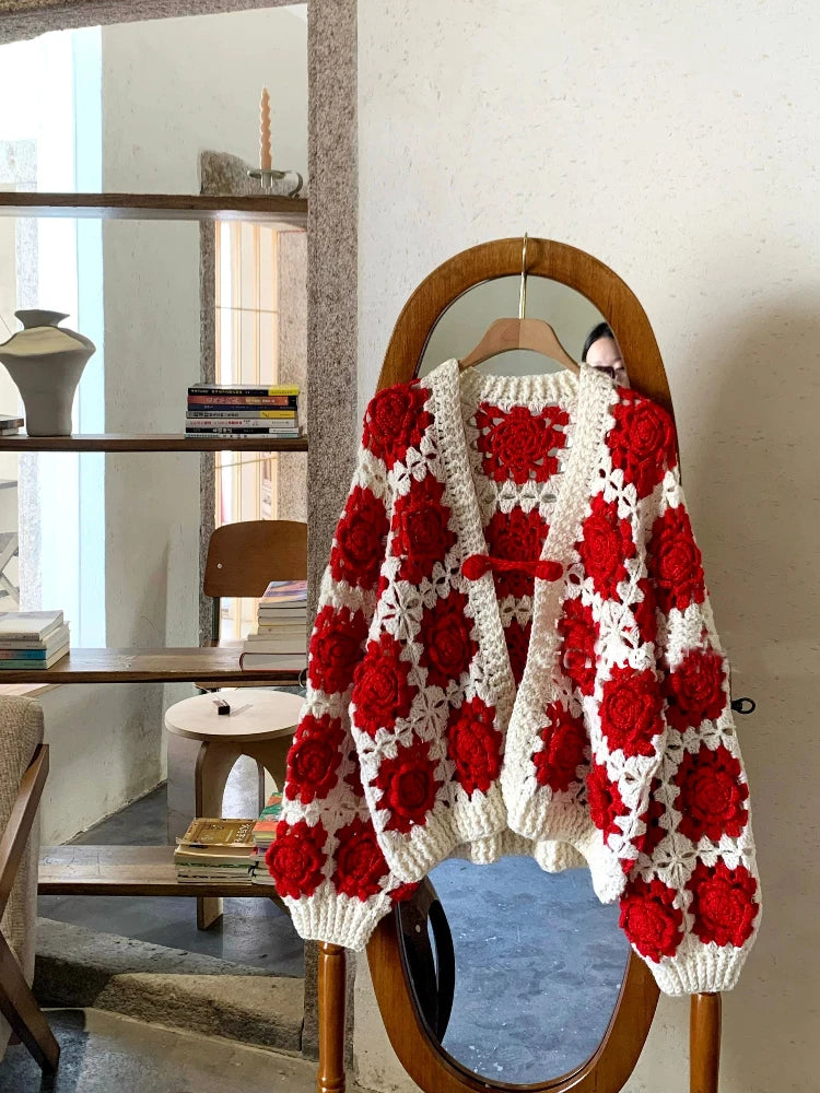 Crochet 3D Flower Cardigan