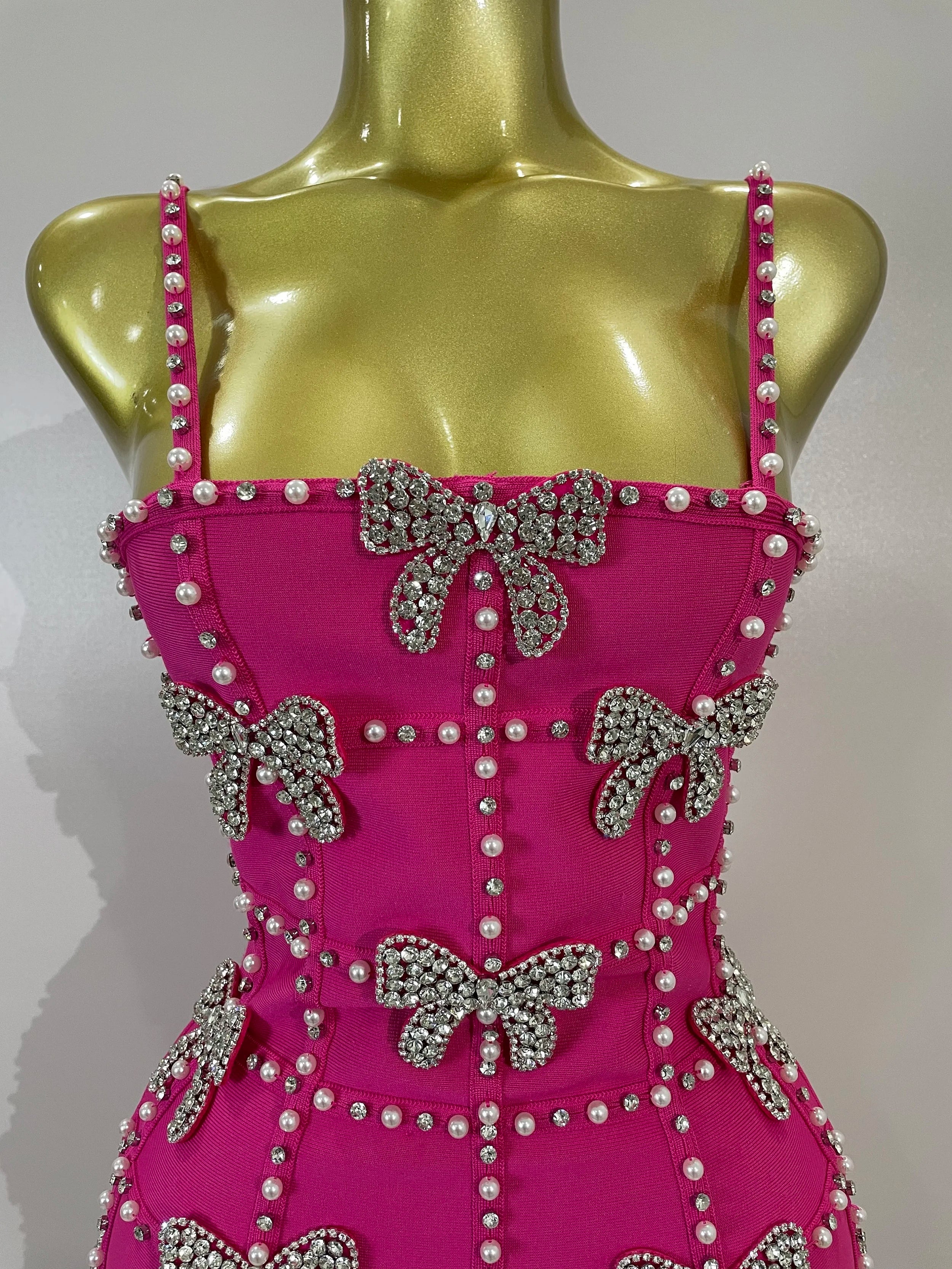 Pink Pearl Bow Bodycon Dress