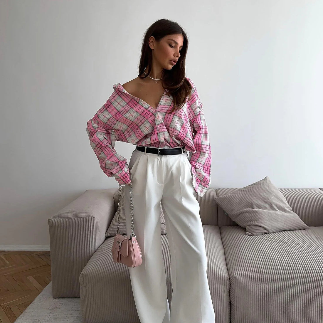 Pink & White Plaid Shirt - Festigal