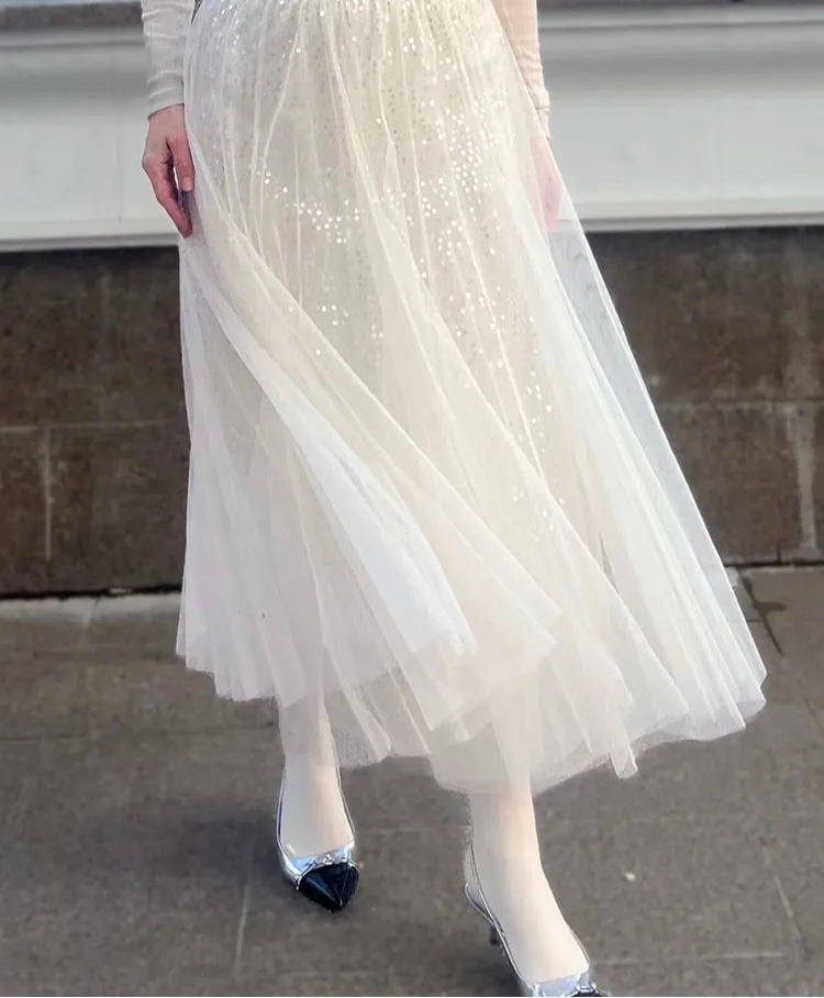 Sequin Mesh Midi Skirt - Festigal