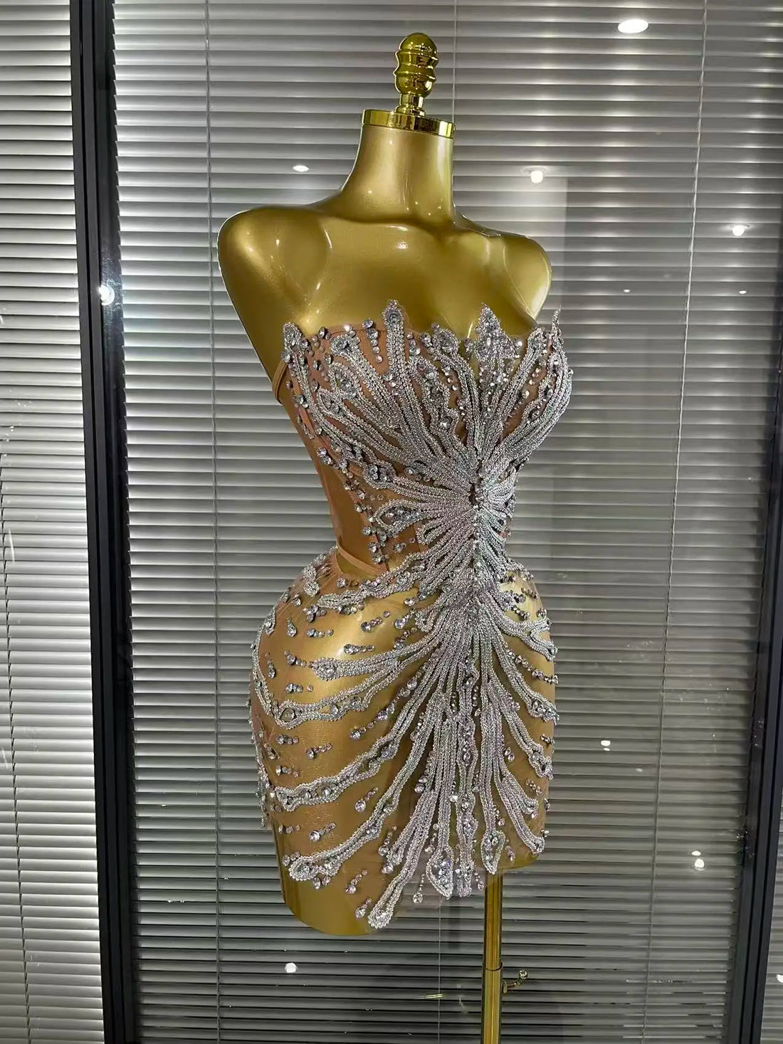 Rhinestone Mesh Strapless Dress