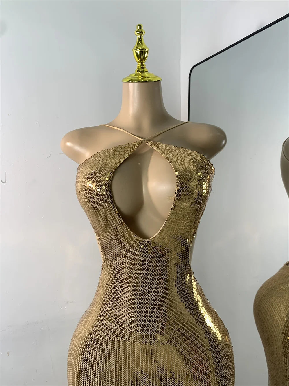 Gold Sequin Halterneck Maxi Dress