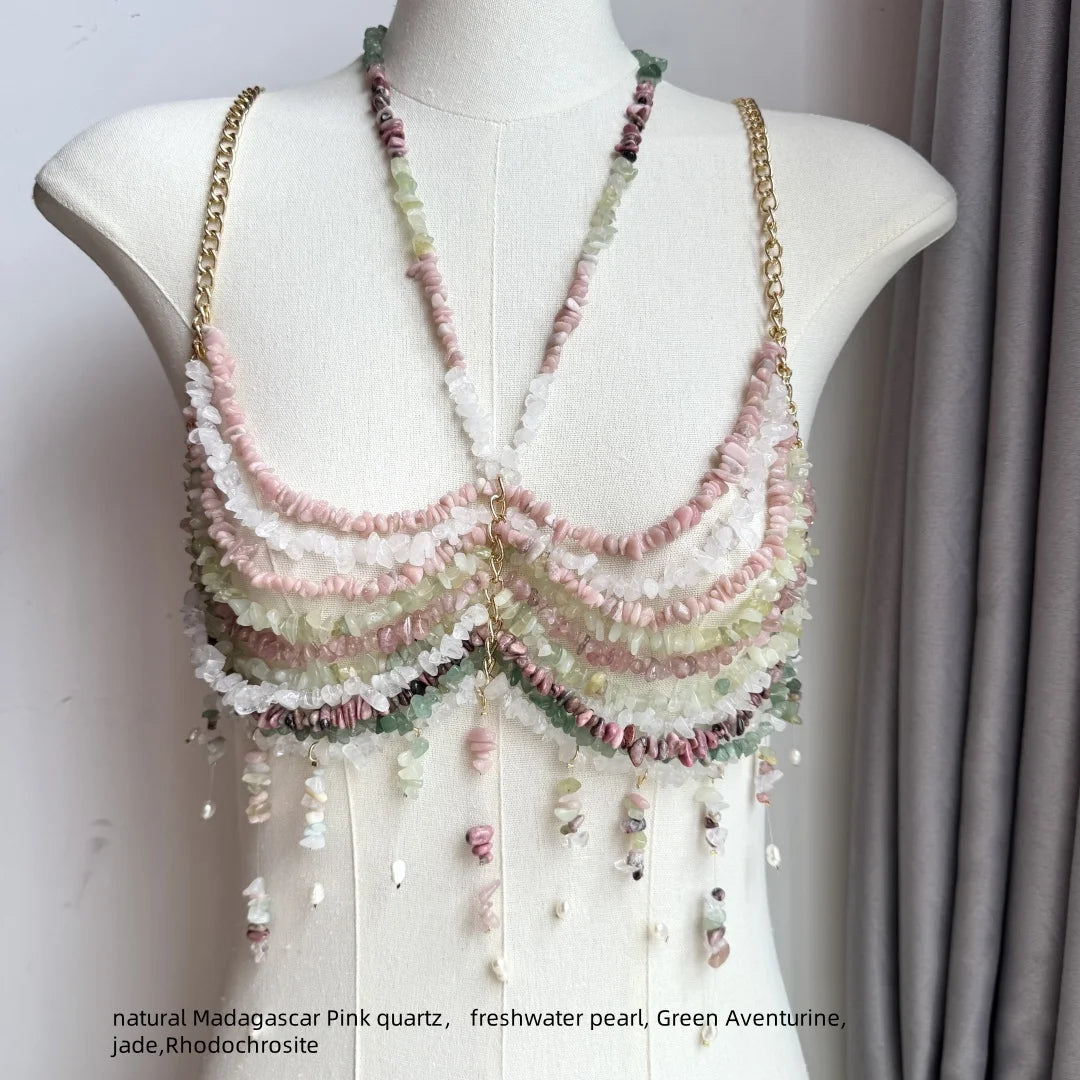 Beaded Tassel Chain Halter Neck Top