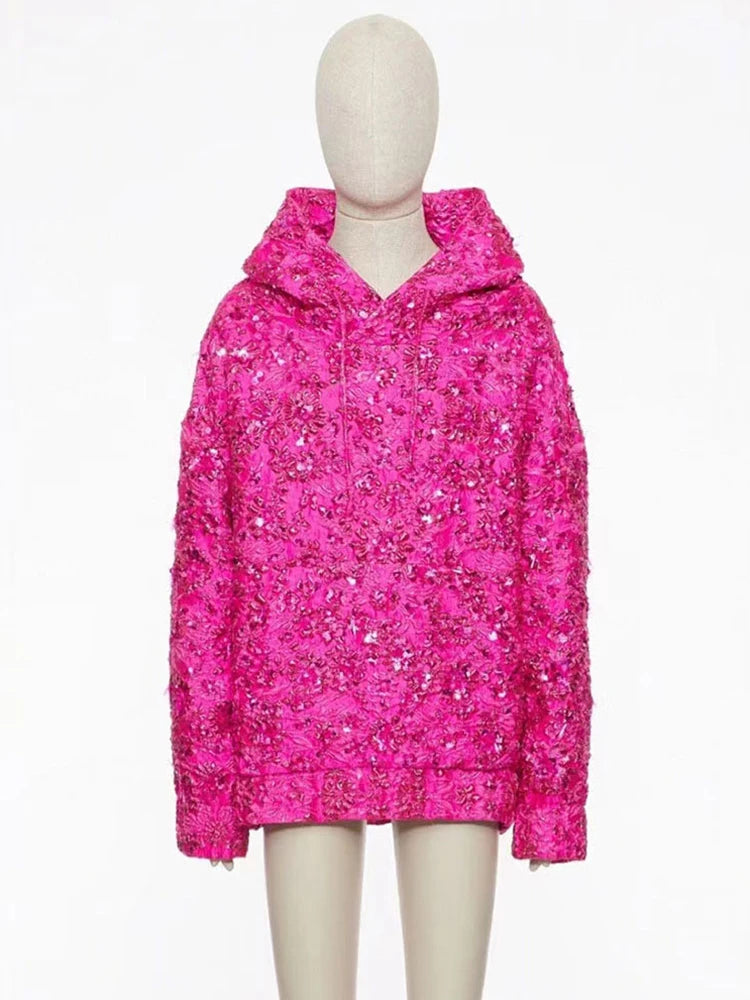 Pink Beaded Floral Hoodie