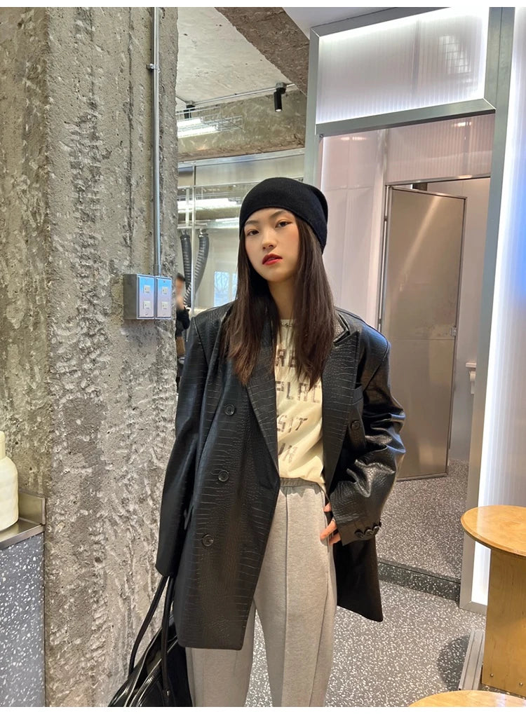 Crocodile Faux Leather Blazer - Festigal