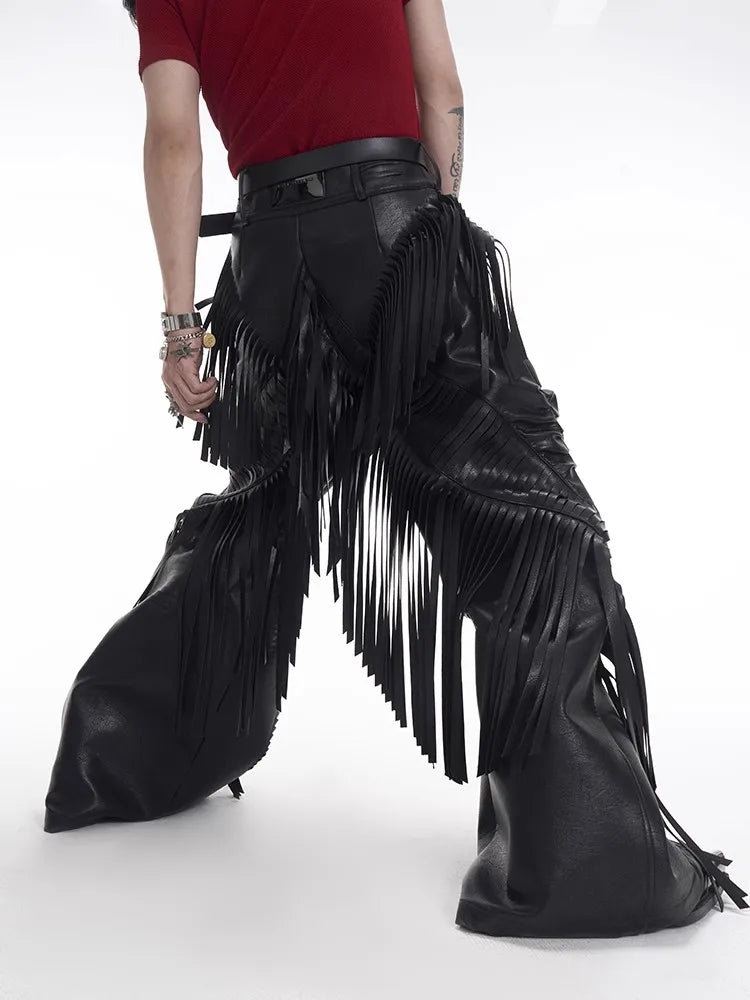 Fringed Faux Leather Men's Pants - Festigal