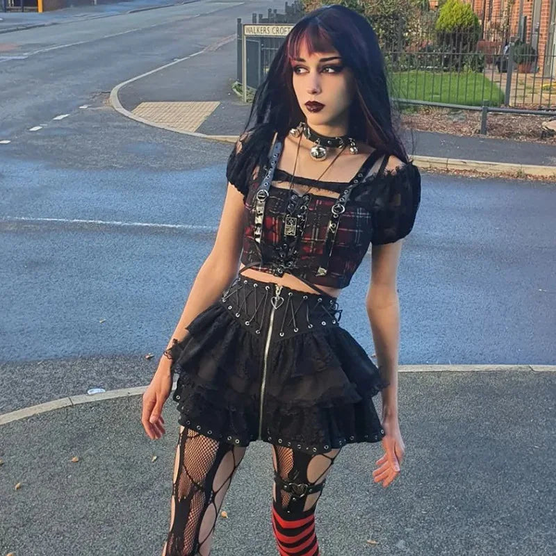 Goth Punk High Waist Zipper Mini Skirt - Festigal