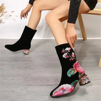 Floral Embroidered Ankle Boots - Festigal