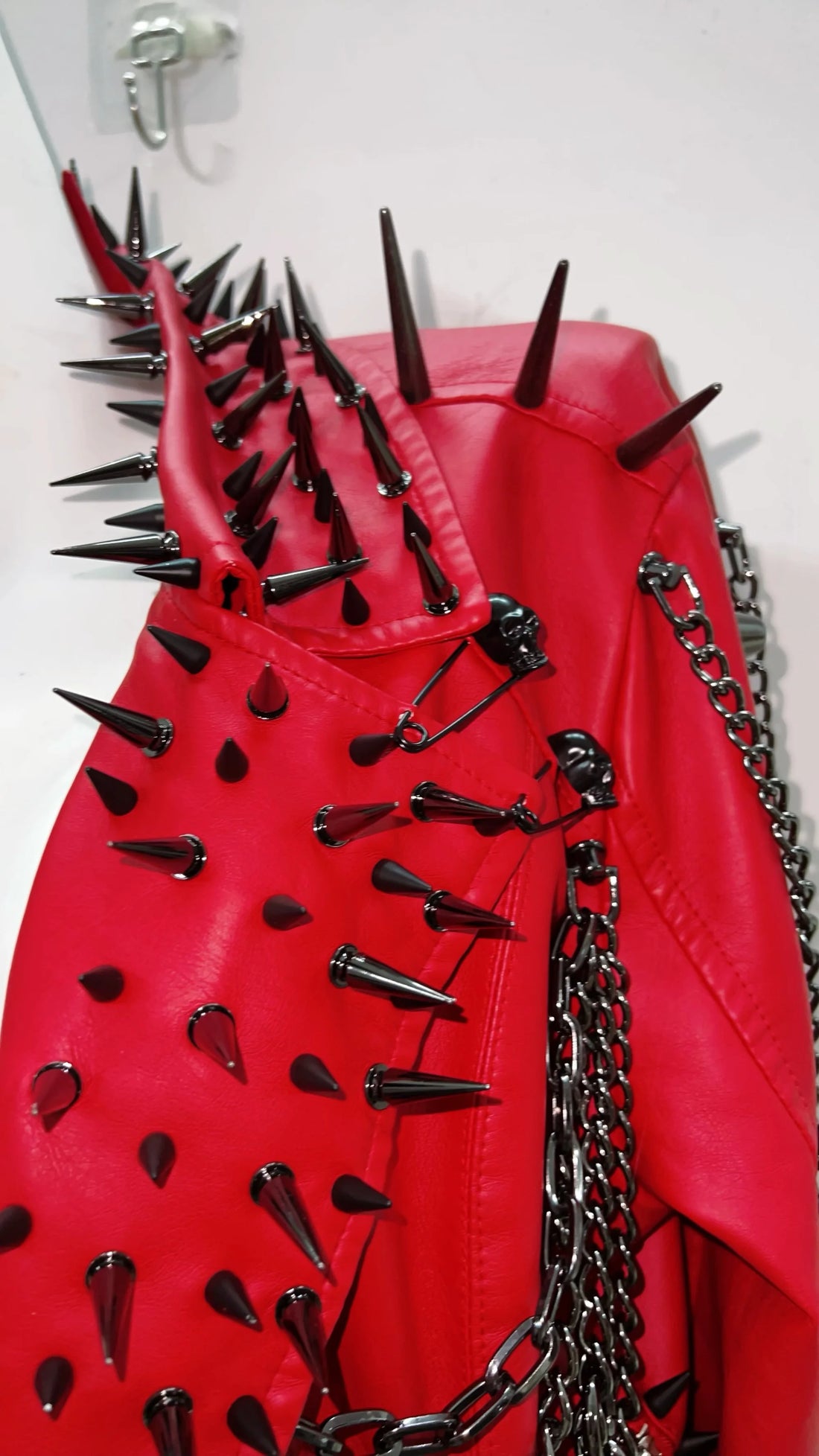 Red Faux Leather Spiked Jacket