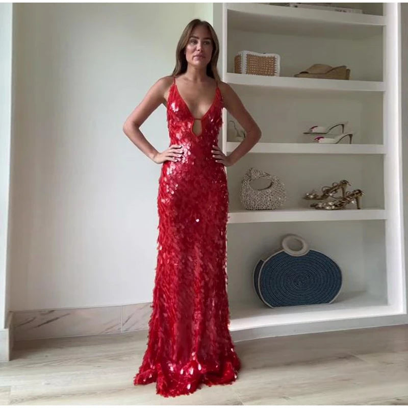 Red Sequin Maxi Dress - Festigal