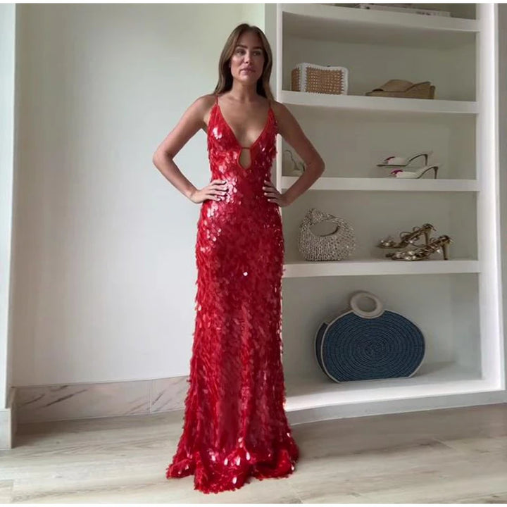 Red Sequin Maxi Dress - Festigal