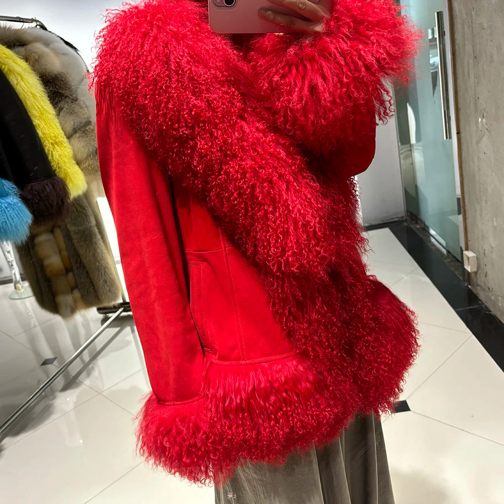 Suede Mongolian Fur Jacket