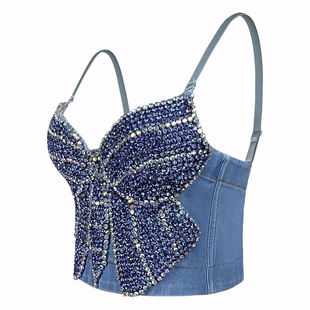 Butterfly Denim Beaded Top - Festigal