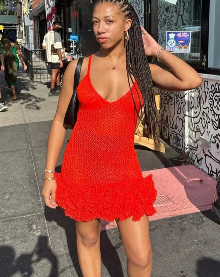 Knitted Ruffle Bodycon Dress - Festigal