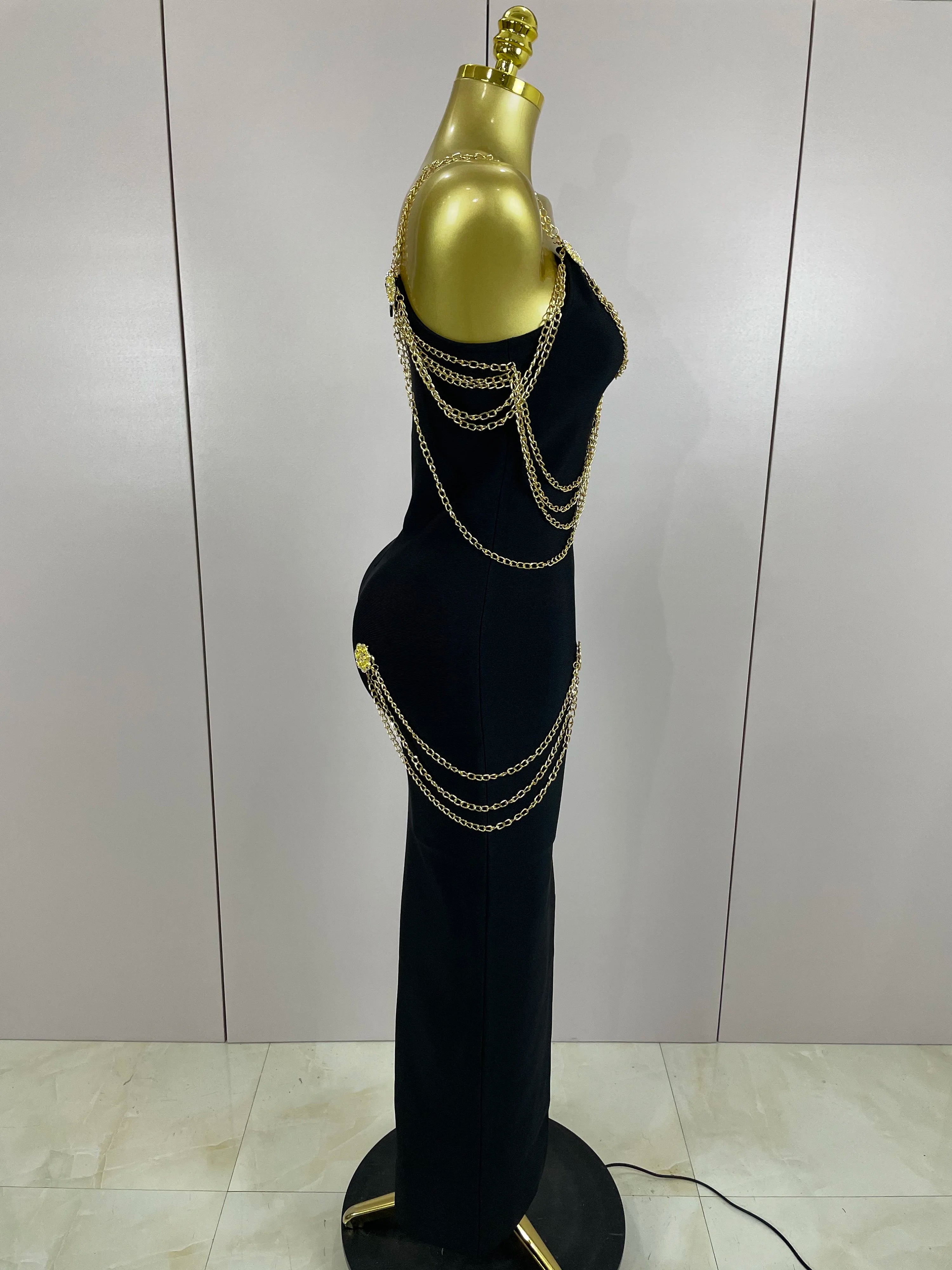 Brooch Chain Maxi Dress - Festigal