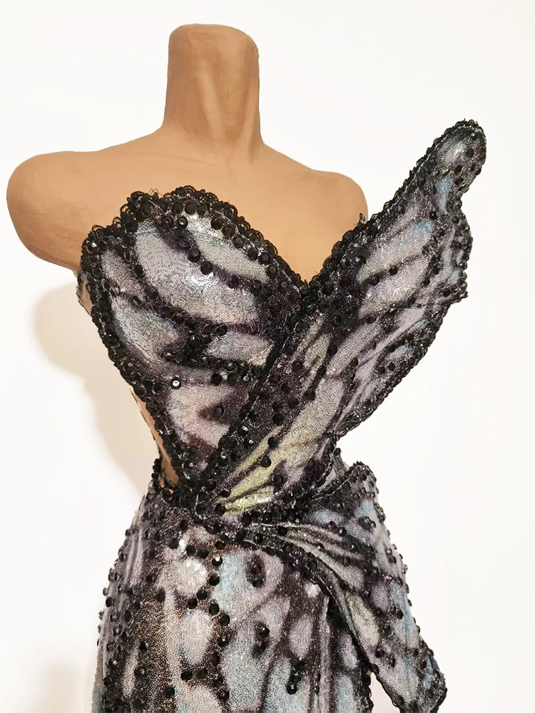 3D Butterfly Wing Asymmetrical Dress