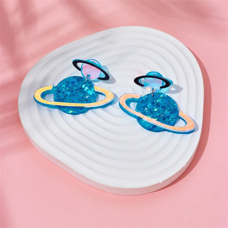 Holographic Saturn Earrings