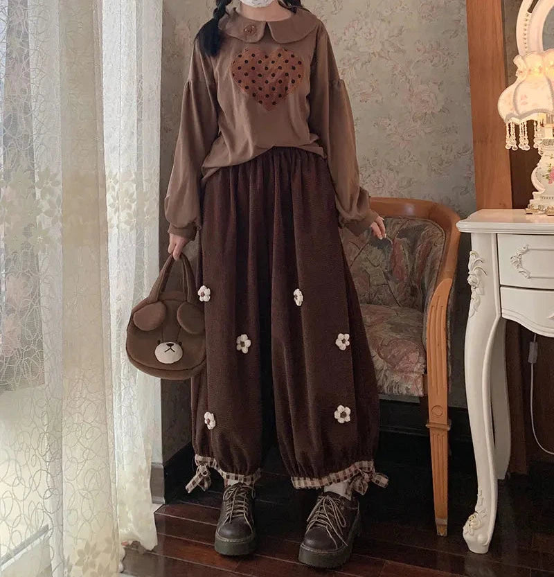 Corduroy Flower Wide Leg Pants