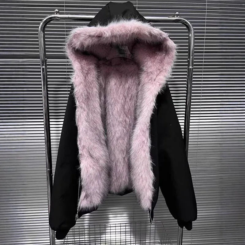 Reversible Black & Pink Fur Jacket - Festigal
